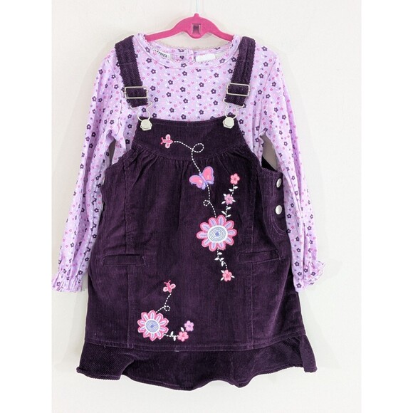 New Vintage 1990’s Young Hearts Purple Corduroy Flower Overall Set Dress (4T) - Picture 1 of 8
